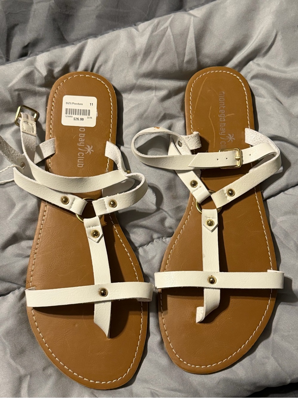 White Montego Bay Club Women's T-Strap Sandals - White Straps